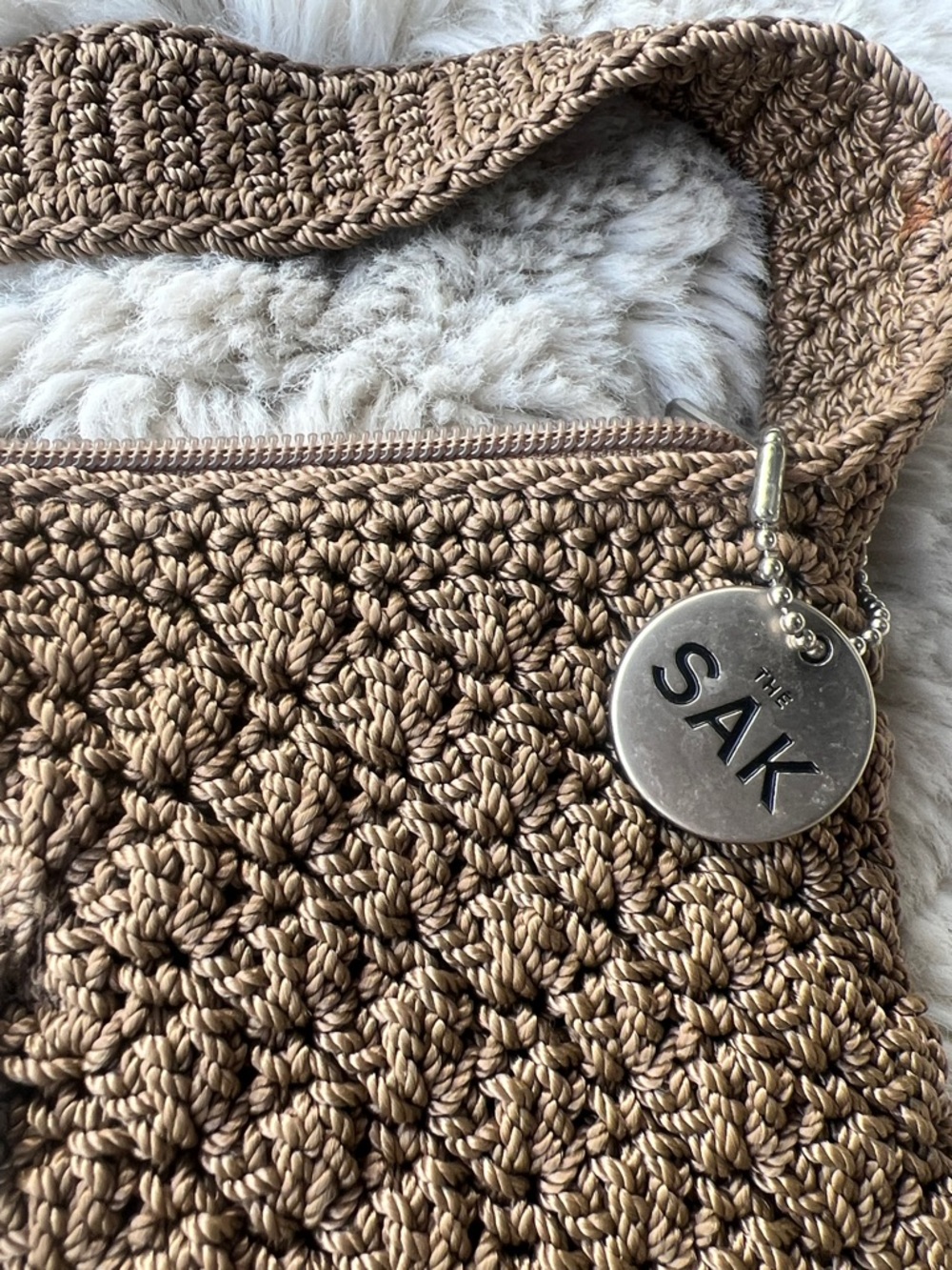 The Sak Tan Crochet Crossbody Bag with Zip Pocket - Picture 2 of 8